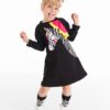 Denokids Black Unicorn Zebra Girl's Long Sleeve Ruffle Detailed Dress