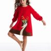 Denokids Fawn Girl Velvet Red Christmas Dress