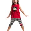 Denokids Red Ladybug Striped Girl's Summer T-shirt Capri Shorts Set