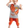 Denokids Roar Tiger Orange Boy's Summer T-shirt Capri Shorts Set