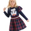 Denokids Winged Cat Girl Navy Blue Plaid Dress