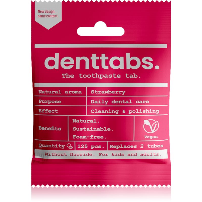 Denttabs Brush Teeth Tablets Kids without Fluoride fluoridmentes fogkrém tablettákban gyermekeknek Strawberry 125 db-Ár