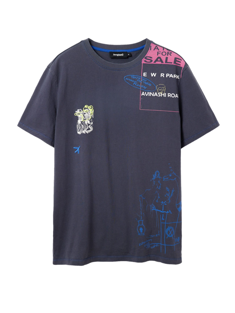 Desigual Póló 'Francis'  királykék / antracit / fáradt rózsaszín / fehér-Hungary