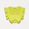 Dilvin 10176 Crop With Ruffle Sleeves Sweater-lime