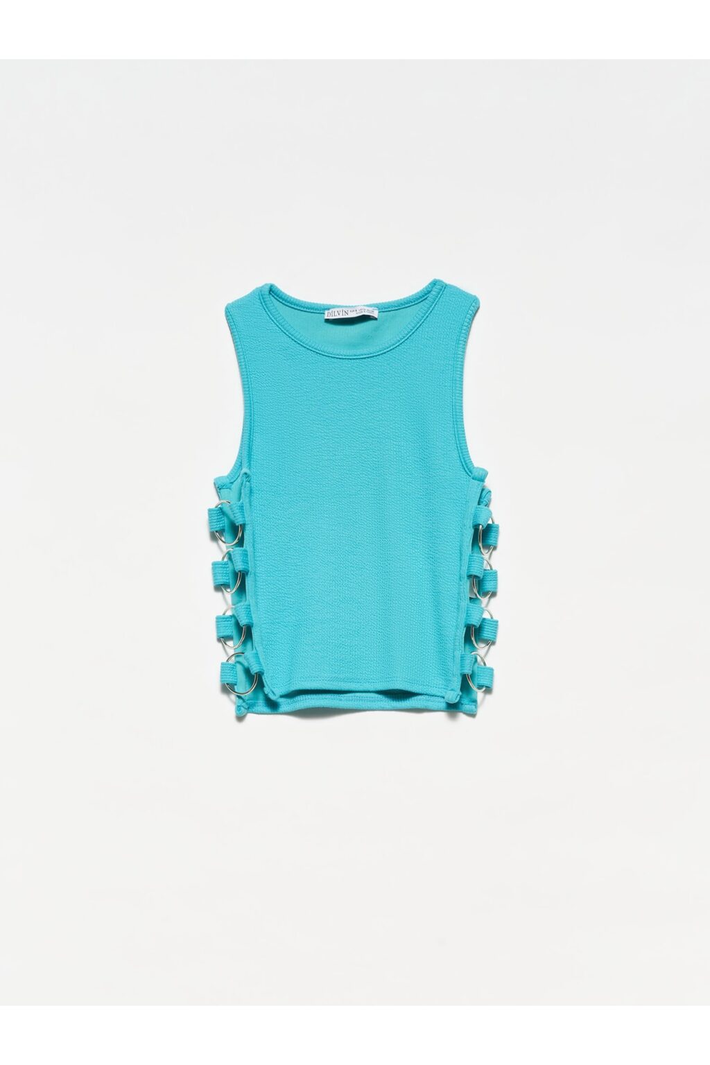 Dilvin 20109 Ring Detailed Crop Top-c.turquoise