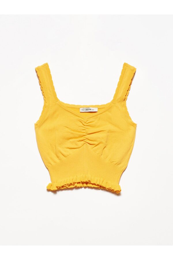 Dilvin Women's Orange Collar Pleated Straps Singlets.