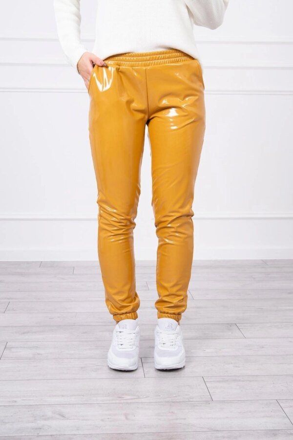 Double-layer trousers with velour mustard
