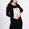 Dress with 3D graphics with pearls black
