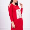Dress with 3D graphics with red pearls