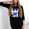 Dress with 3D graphics with zircons black