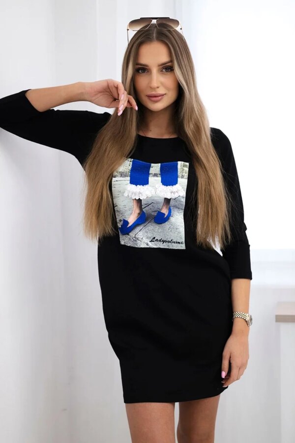 Dress with 3D graphics with zircons black