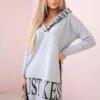 Dress with a hood and a gray print