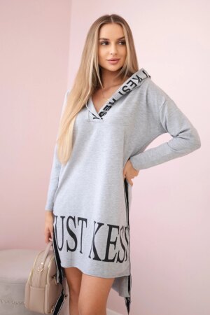 Dress with a hood and a gray print Dress with a hood and a gray print