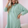 Dress with a hood and a long back in dark mint