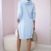 Dress with a hood and a longer back in azure color