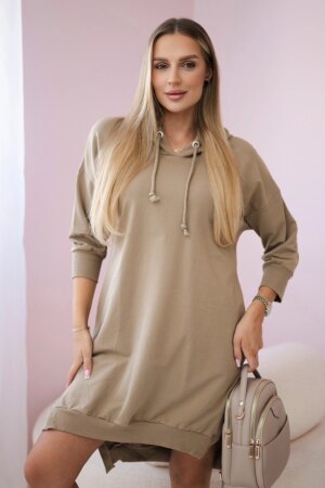 Dress with a hood and a longer rear camel Dress with a hood and a longer rear camel