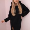 Dress with a hood and a slit on the side black