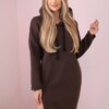 Dress with a hood and a slit on the side brown