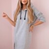 Dress with a hood and a slit on the side gray