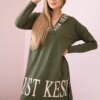 Dress with a hood and khaki print