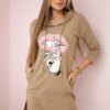 Dress with a longer back and a colorful camel print