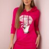 Dress with a longer back and a colorful fuchsia print