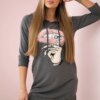Dress with a longer back and a colorful graphite print