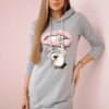 Dress with a longer back and a colorful gray print