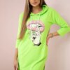 Dress with a longer back and a colorful green neon print