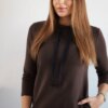 Dress with a tie at the neck brown