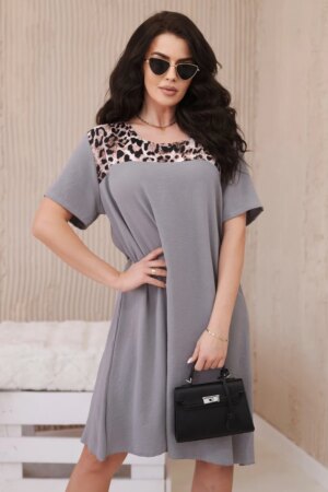 Dress with an animal motif in gray color
