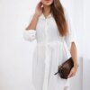 Dress with button fastening and fastening at the waist ecru