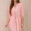 Dress with buttons and tie at the waist - dark powder pink