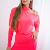 Dress with decoration on the shoulder pink neon