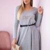 Dress with decorative belt and gray inscription
