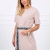 Dress with decorative belt in beige color