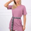 Dress with decorative belt navy pink