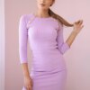 Dress with decorative buttons in purple color