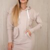 Dress with decorative ruffles and beige hood