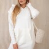 Dress with decorative ruffles and hood in ecru