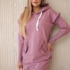 Dress with decorative ruffles and hood navy pink