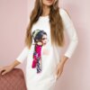 Dress with graphics and a colorful bow 3D ecru