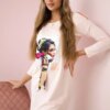 Dress with graphics and a colorful bow 3D powder pink
