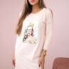 Dress with graphics of a girl in glasses 3D powder pink