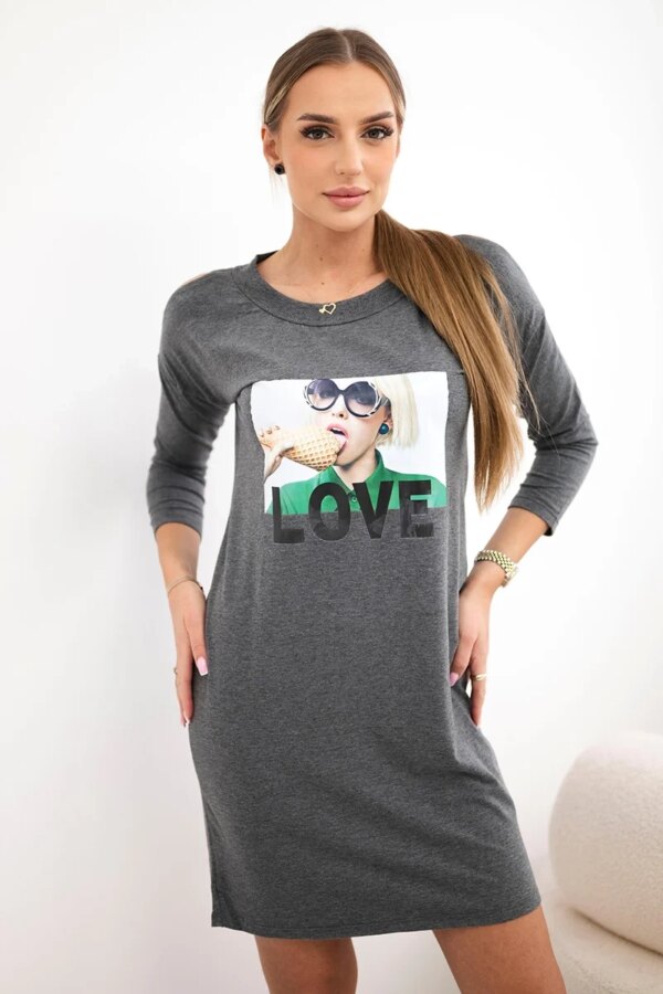 Dress with graphite print of love