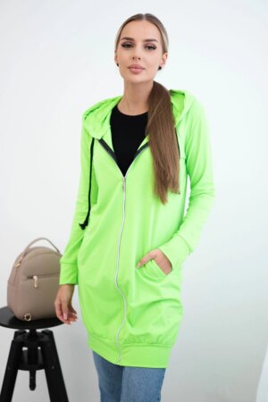 Dress with hood and hood green neon color