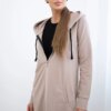 Dress with hood and hood in dark beige color