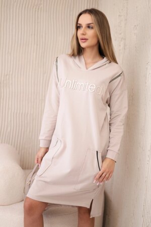 Dress with inscription unlimited beige