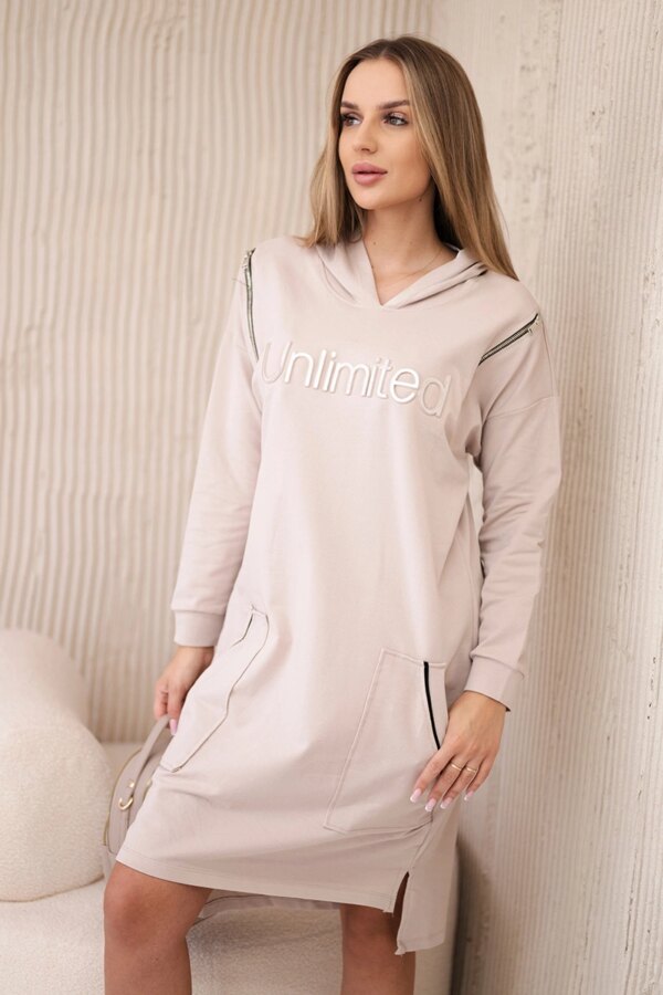 Dress with inscription unlimited beige