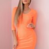 Dress with neckline in orange neon color